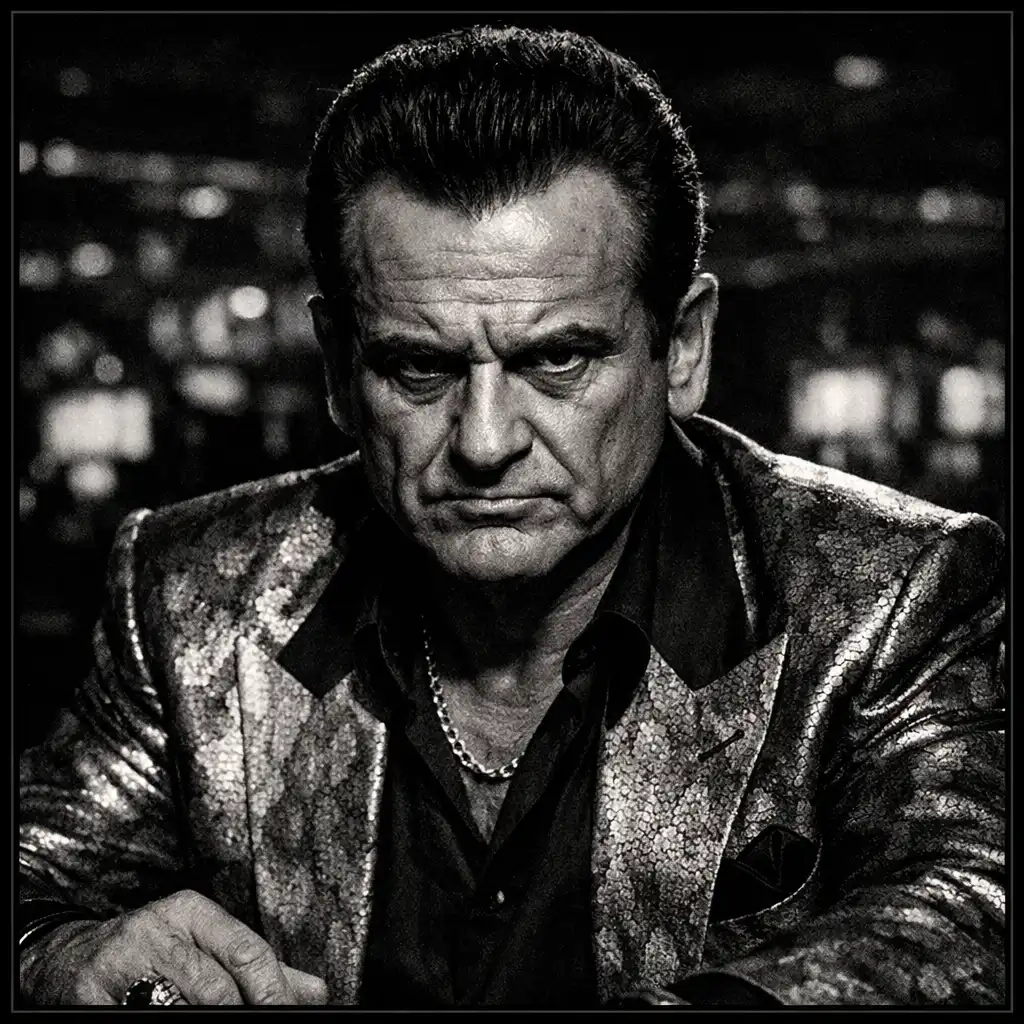 Portrait of Nicky Santoro, played by Joe Pesci, with a menacing expression